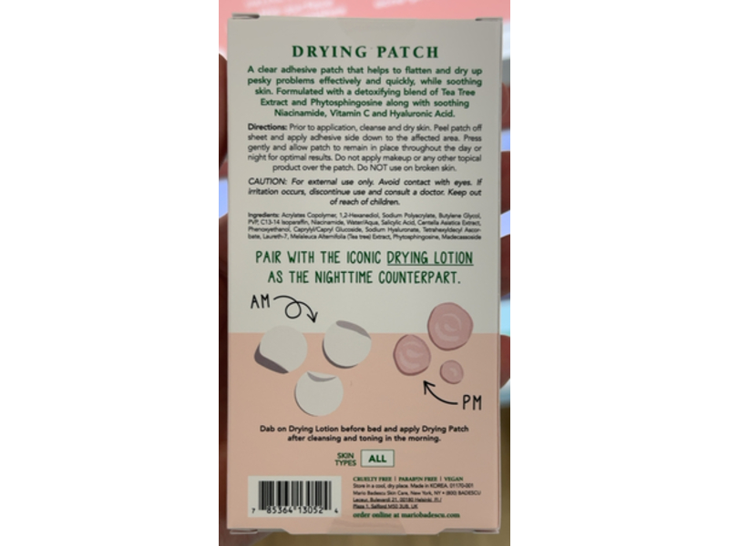 Mario Badescu Skin Care Drying Patch Hyaluronic Acid, Niacinamide & Vitamin C, 60 Counts