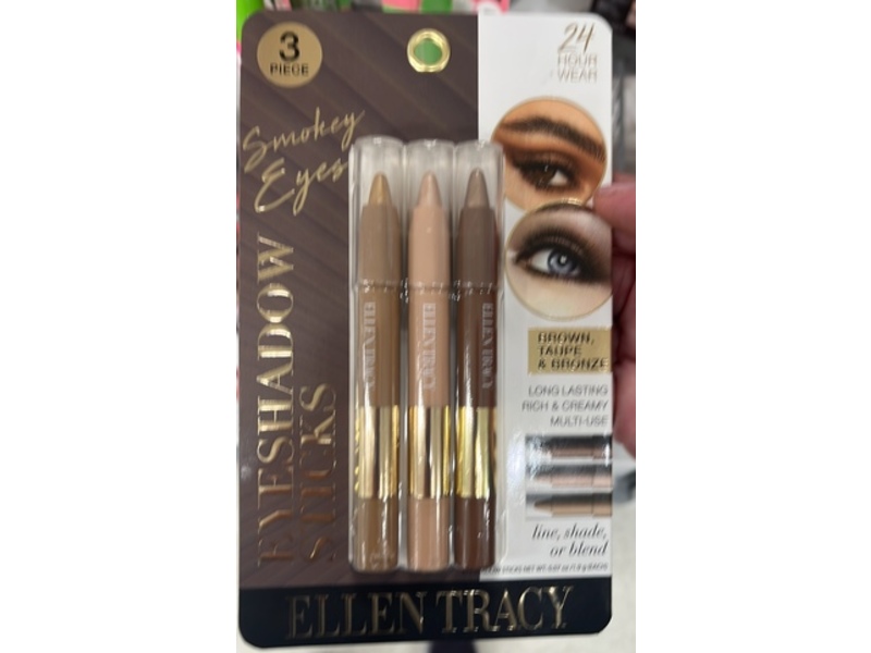 Ellen Tracy Smokey Eyes Eyeshadow Sticks, Brown Taupe & Bronze, 0.07 oz/1.9 g, 3 Count