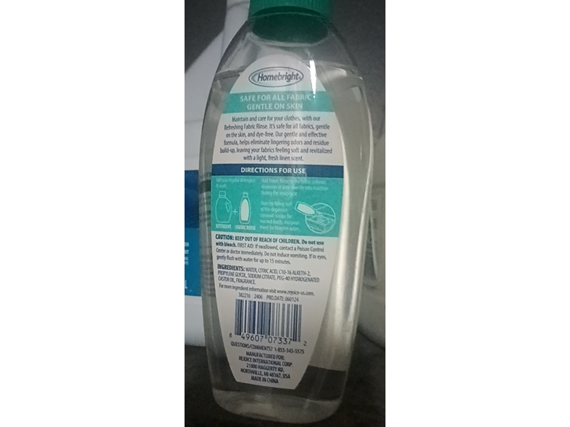 Homebright Refreshing Fabric Rinse, Fresh Linen Scent, 15 fl oz/443 mL