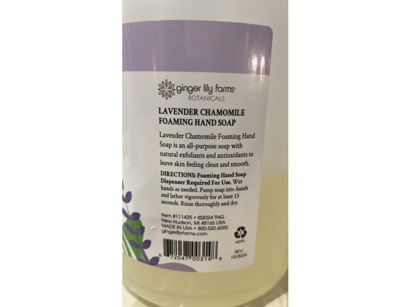 Ginger Lily Farms Botanicals Foaming Hand Soap, Lavender Chamomile, 128 fl oz/3.78 L
