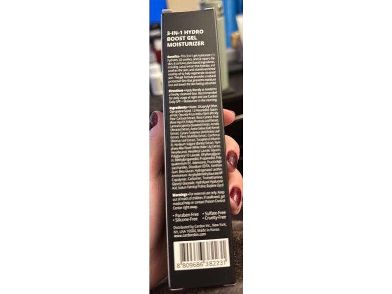 Cardon 3-In-1 Hydro Boost Gel Moisturizer, Cactus Extract, 1.7 fl oz/50 mL