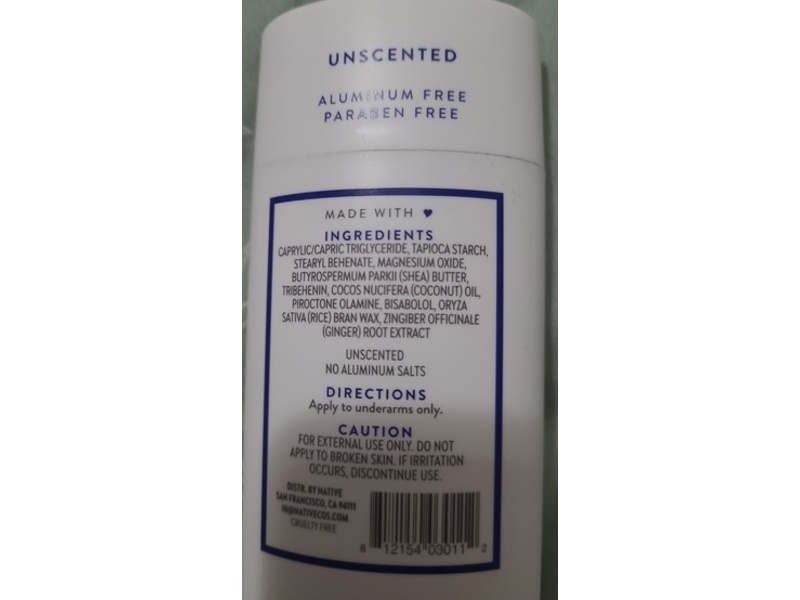 Native Deodorant, Unscented, 2.65 oz/75 g