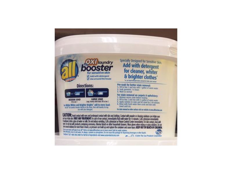 All With Stainlifter Oxi Laundry Booster, Free & Clear, Sensitive, 48 Loads, 52 oz/1.47 Kg