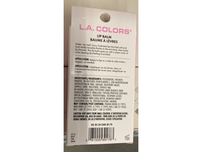L.A. Colors Shea Butter Lip Balm, Sheer Rose, 0.10 oz/2.8 g