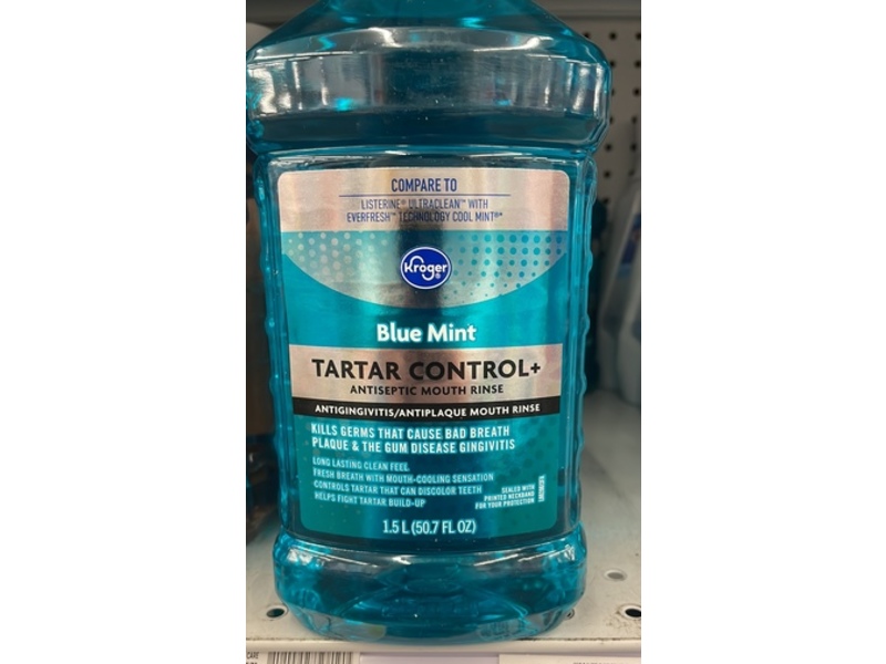 Kroger Tartar Control+ Antiseptic Mouth Rinse, Blue Mint, 50.7 fl oz/1.5 L