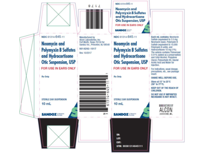 Neomycin Sulfate and Polymyxin B Sulfate and Hydrocortisone Otic Suspension, 10 mL, Sandoz (RX)