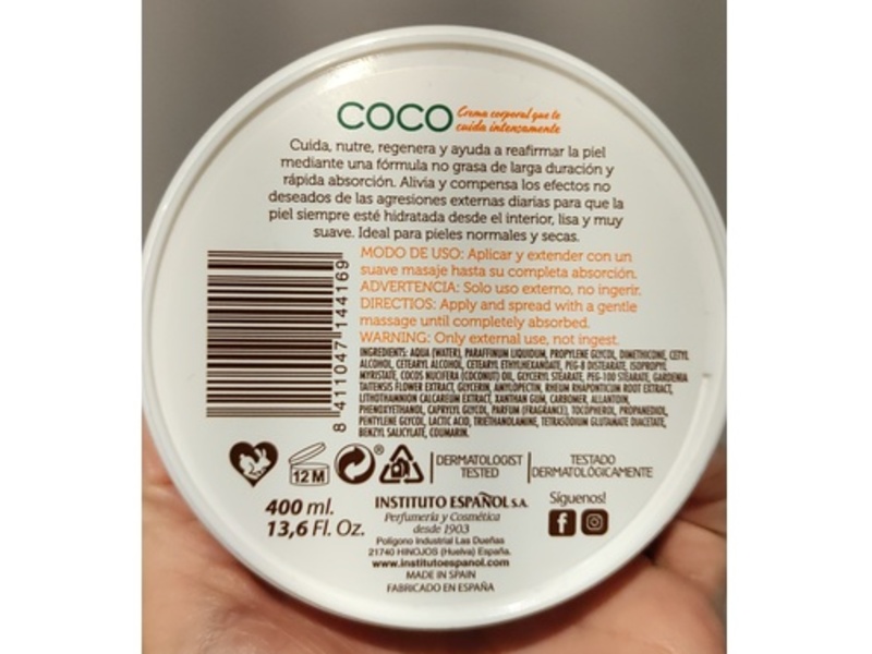 Instituto Espanol Body Cream, Coco, 13.6 fl oz/400 mL