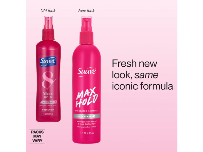 Suave Max Hold Hairspray, 8, Unscented, 11 oz/325 mL, Pack Of 2