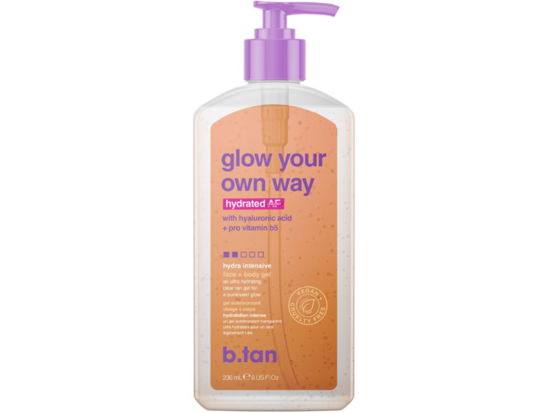 B.Tan GLow Your Own Way Face + Body Tan Gel, Hydrated AF, 8 fl oz/236 mL