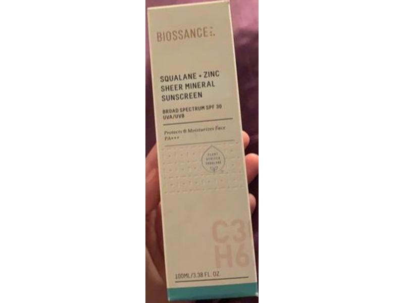 Biossance Squalane + Zinc Sheer Mineral Sunscreen, SPF 30, 3.38 fl oz/100 mL