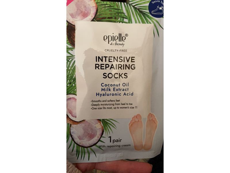 Epielle Intensive Repairing Socks, Coconut Oil, Milk Extract & Hyaluronic Acid, 1 Pair