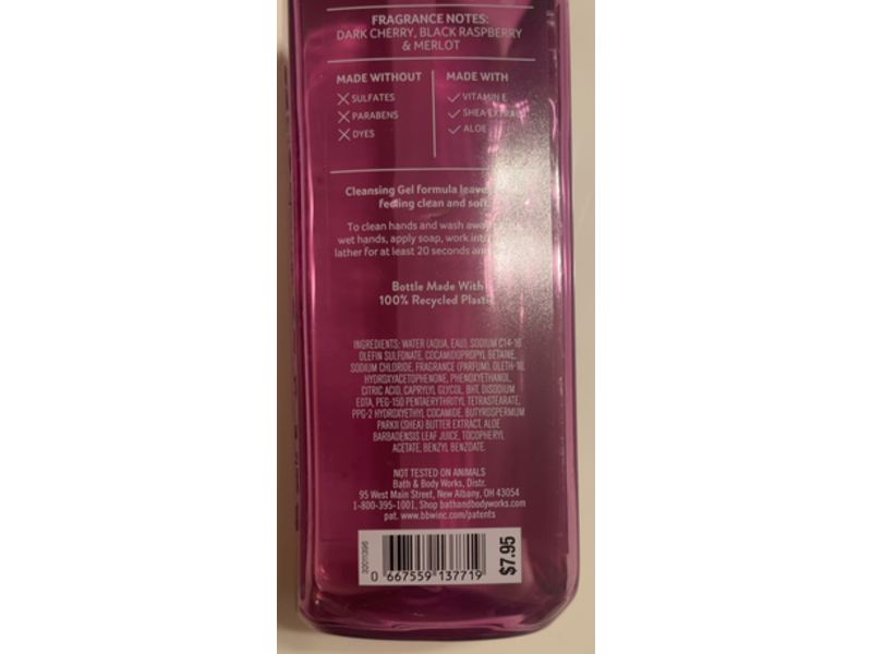 Bath & Body Works Black Cherry Merlot Cleansing Gel Hand Soap, Natural Essential Oils, 8 fl oz/236 mL