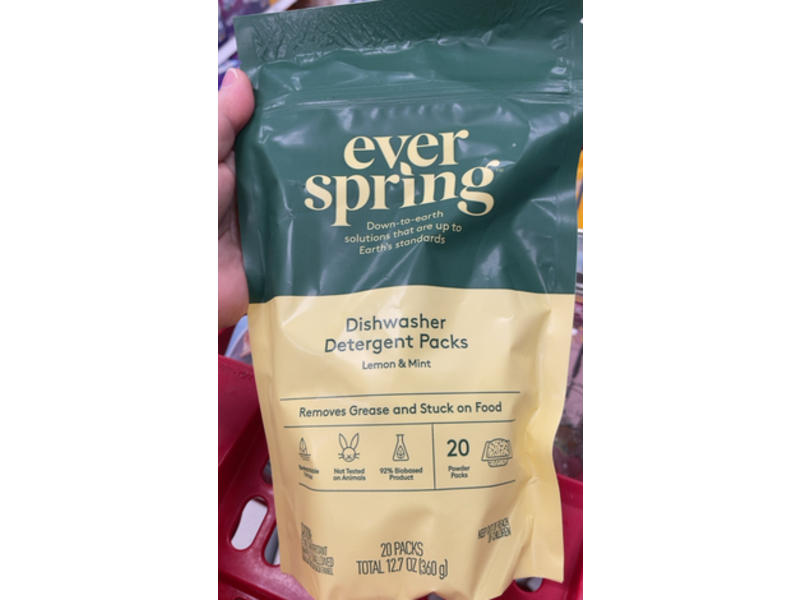 Ever Spring Dishwasher Detergent Pack, Lemon & Mint, 12.7 oz/360 g, 20 Count