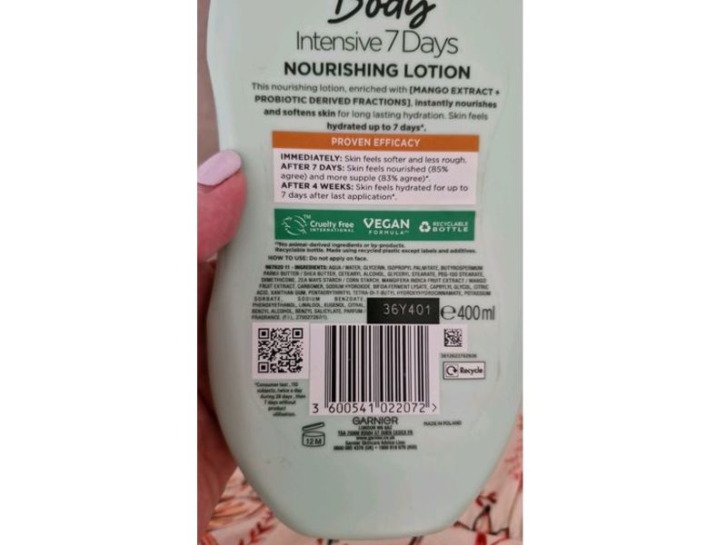 Garnier Body Intensive 7 Days Nourishing Lotion, Mango + Probiotic, 400 mL
