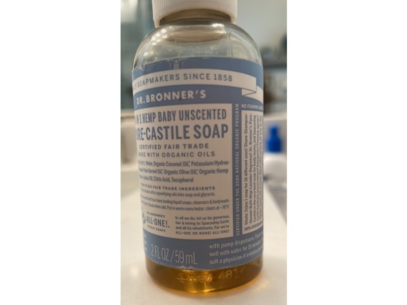 Dr Bronner's Hemp Baby Pure Castle Soap, Unscented, 2 fl oz/59 mL