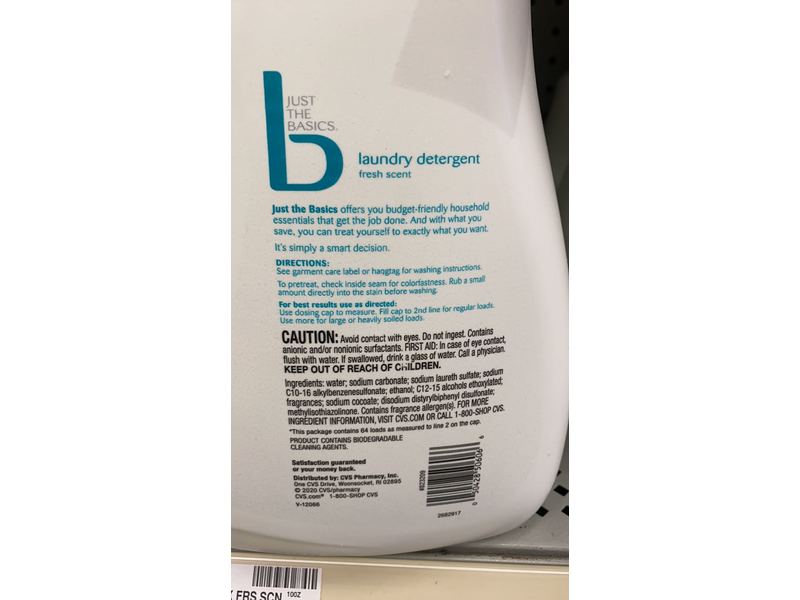 Just the Basics Laundry Detergent Fresh Scent, 100 fl oz/2.95 L