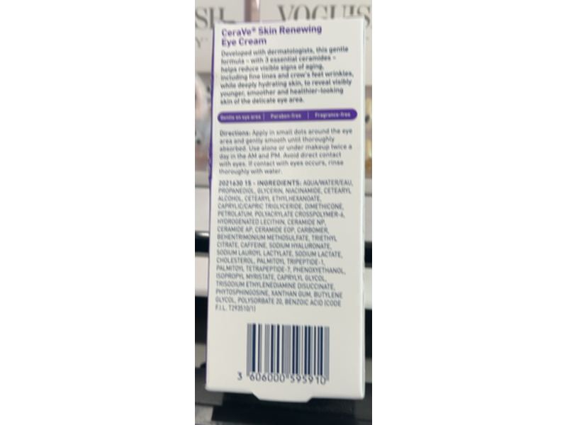 CeraVe Skin Renewing Eye Cream, Ceramides, Niacinamide & Caffeine, 0.5 fl oz/15 mL
