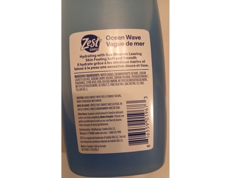 Zest Simply Body Wash, Ocean Wave, 15.2 fl oz/450 mL