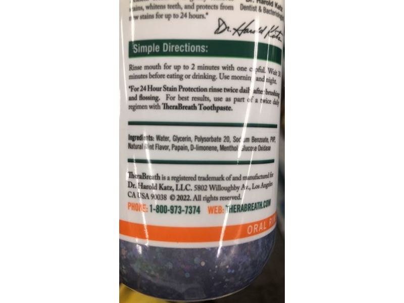 Thera Breath Whitening Fresh Breath Oral Rinse, Dazzling Mint,16 oz, Pack Of 2