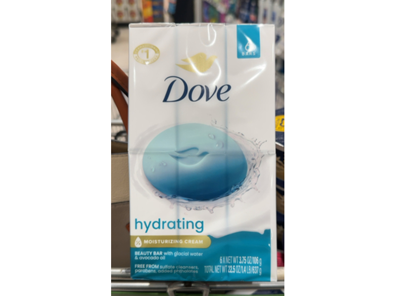 Dove Hydrating Beauty Bar, Glacial Water & Avocado Oil, 3.75 oz/106 g, 6 Count
