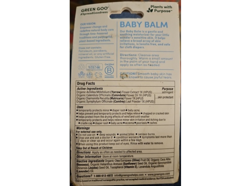 Green Goo Baby Balm, Calendula Flowers + Jojoba Oil, 1.82 oz/51.7 g
