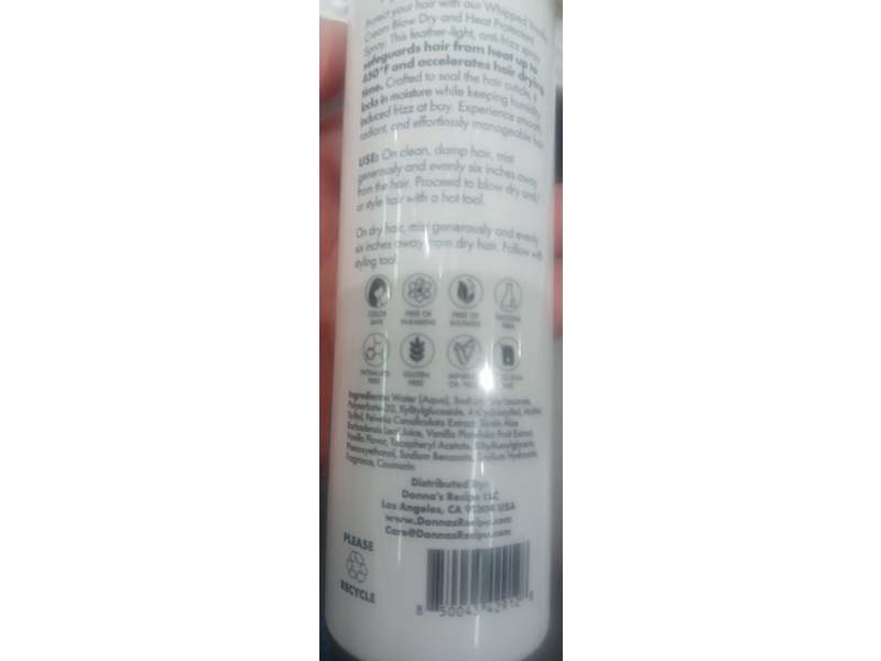 Donna's Recipe Blow Dry & Heat Protectant Spray, Whipped Vanilla Cream, 5.5 fl oz/165 mL