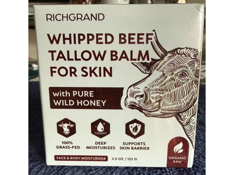 Richgrand Whipped Beef Tallow Balm for Skin Face & Body Moisturizer, Wild Honey, 4.3 oz/122 g