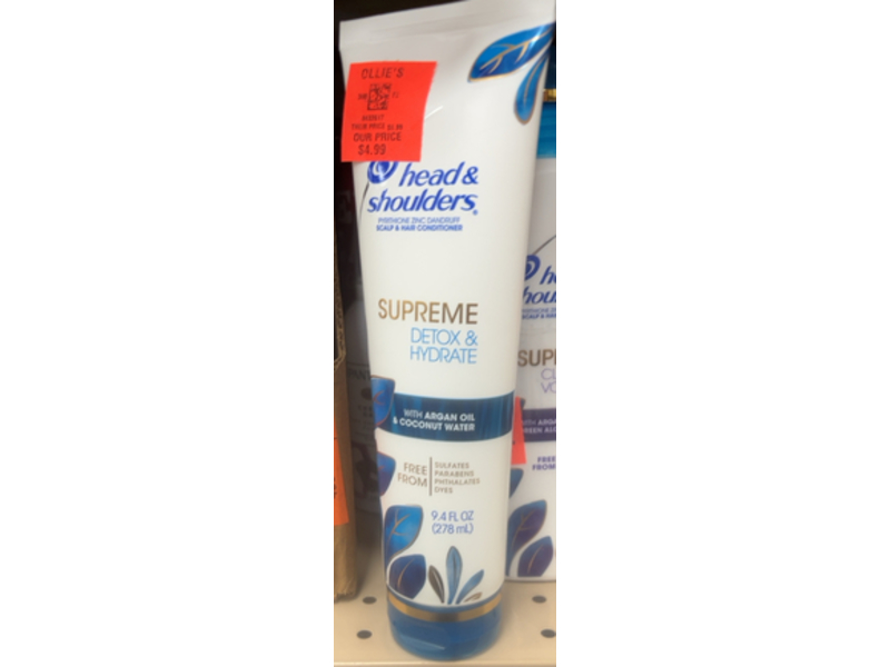Head & Shoulders Supreme Detox & Hydrate Scalp & Hair Conditioner, Argan Oil & Coconut Water, 9.4 fl oz/278 mL