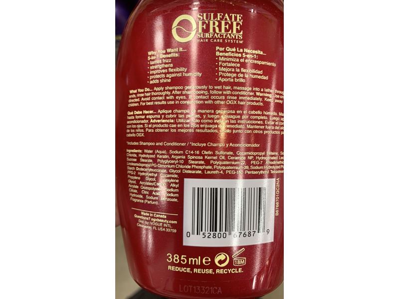 Ogx 5-In-1 Benefits Frizz-Free + Keratin Smoothing Oil Shampoo, 13 fl oz/385 mL