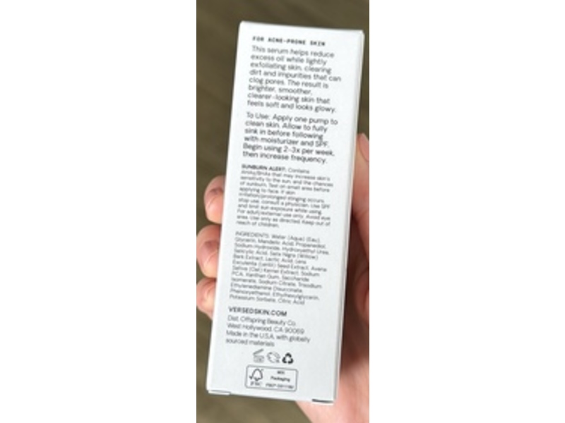 Versed Gentle Pore Clearing Serum, Mandelic Acid+Salicylic Acid, 1 fl oz/30 mL