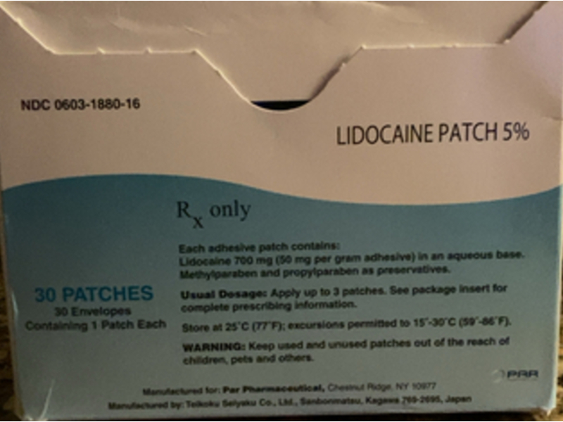Lidocaine Patch, 5%, 30 Count, Par Pharmaceutical
