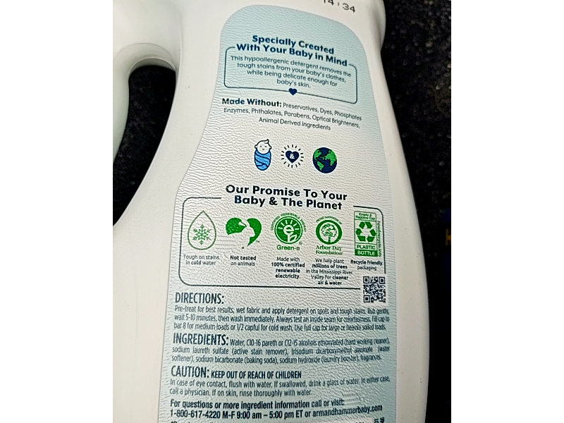 Arm & Hammer Baby Hypoallergenic Gently Baby's Skin Detergent, 35 Loads, 45.5 fl oz/1.34 L