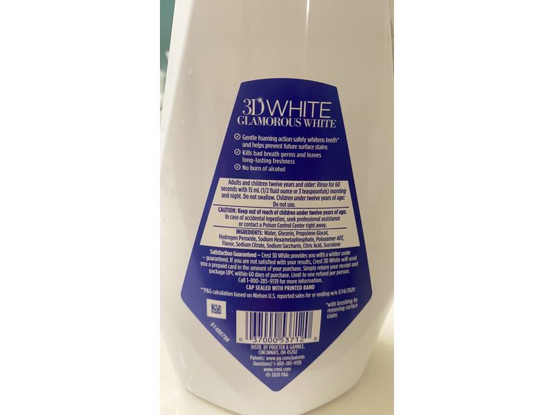 Crest 3D White Multi-Care Whitening Mouthwash, Glamorous White, 32 fl oz/946 mL