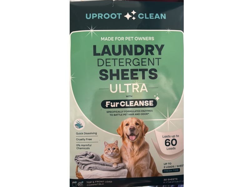 Uproot Clean Laundry Detergent Sheets Ultra, Fresh Tide, 60 Loads, 30 Count