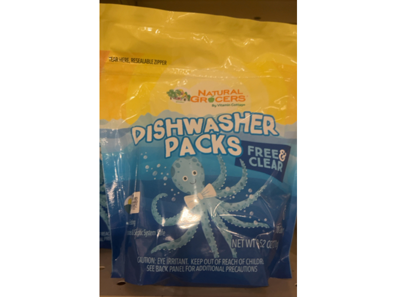 Natural Grocers Dishwasher Packs, Free & Clear, 9.52 oz/18 Count