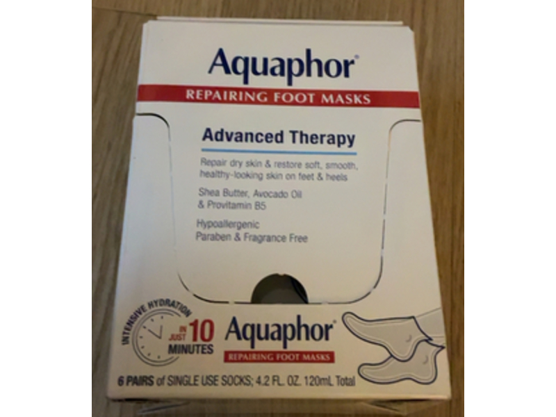 Aquaphor Repairing Foot Masks, 4.2 fl oz/120 mL, 6 Pairs
