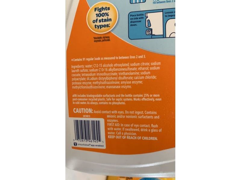 All Liquid Laundry Detergent, Oxi, Free Clear, 91 Loads, 162 fl oz/4.79 L