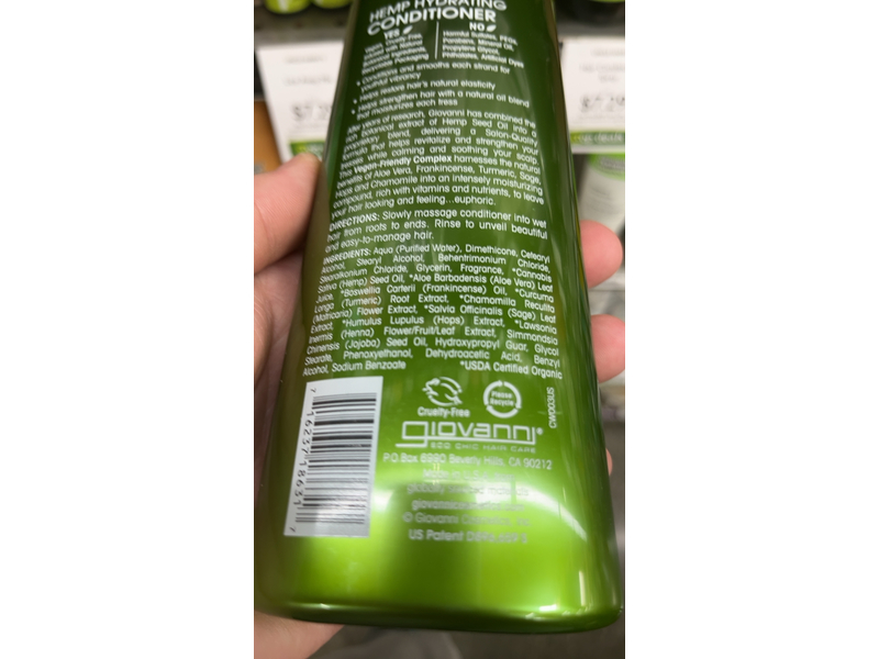 Giovanni Hemp Hydrating Conditioner, Vegan, 8.5 fl oz/250 mL