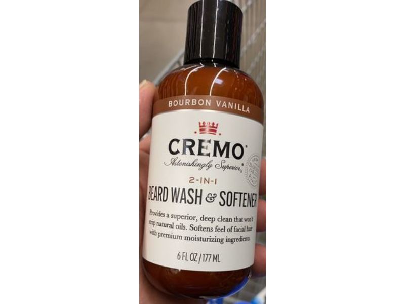 Cremo 2-In-1 Beard Wash & Softener, Bourbon Vanilla, 6 fl oz/177 mL