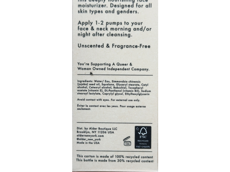 Alder New York Nourishing Cream, 2 fl oz/60 mL