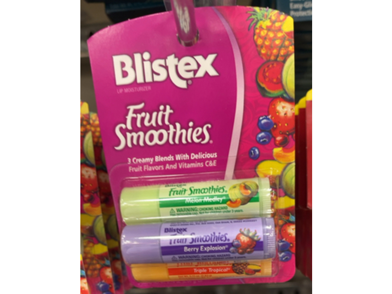 Blistex Fruit Smoothies Lip Moisturizer Sticks, Melon Medley + Berry Explosion & Triple Tropical, 0.10 oz/2.83 g, 3 Count, Pack Of 2