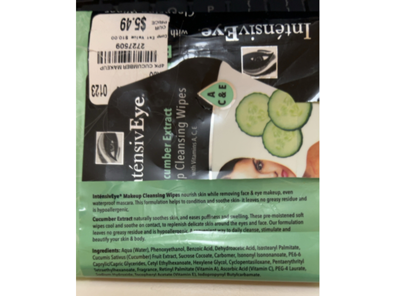 IntensivEye Makeup Cleansing Wipes, Cucumber Extract, 30 Count