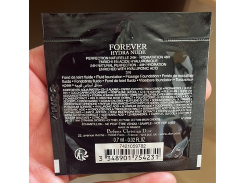 Dior Forever Hydra Nude Foundation, 3N Neutral, 0.02 fl oz/0.7 mL