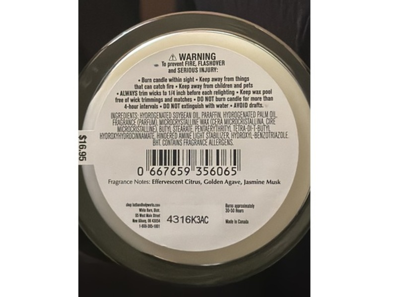 Bath & Body Works White Barn Candle, Sweet Orange & Agave, 8 oz/227 g