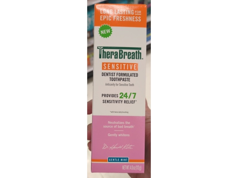 TheraBreath Sensitive Dentist Formulated Toothpaste, Gentle Mint, 4.0 oz/113 g