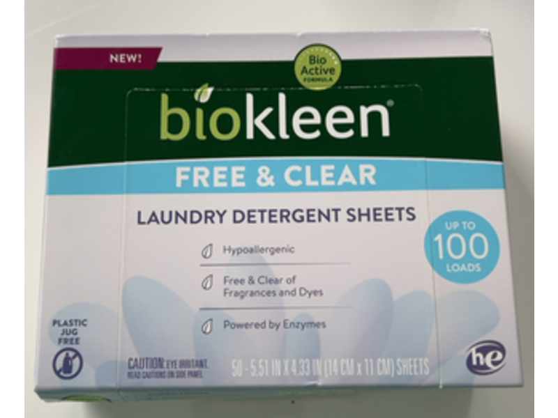 Biokleen Laundry Detergent Sheets, Free & Clear, 100 Loads, 50 Count
