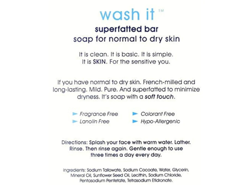 Skin By Dermalab Wash It Superfatted Bar, Sensitive Skin, 4.5 oz/127 g, Pack Of 2