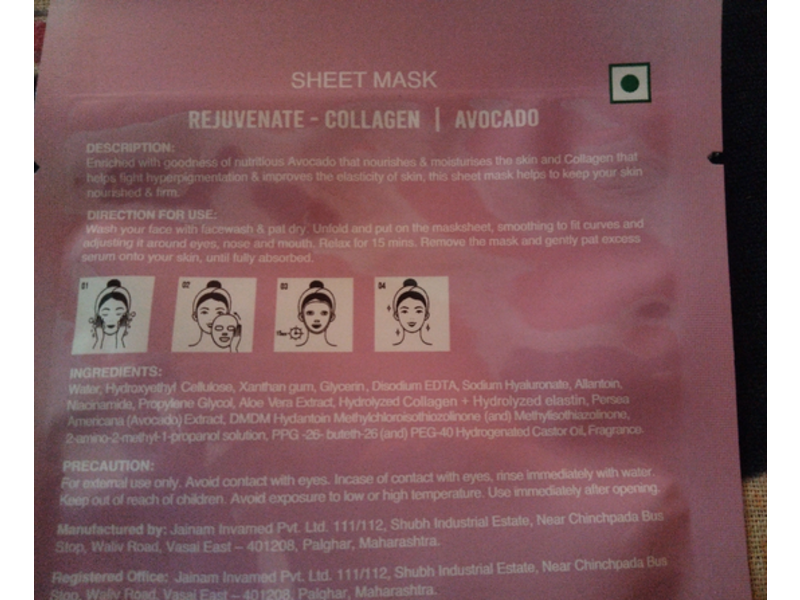 Zudio Rejuvenate Collagen Avocado Sheet Mask