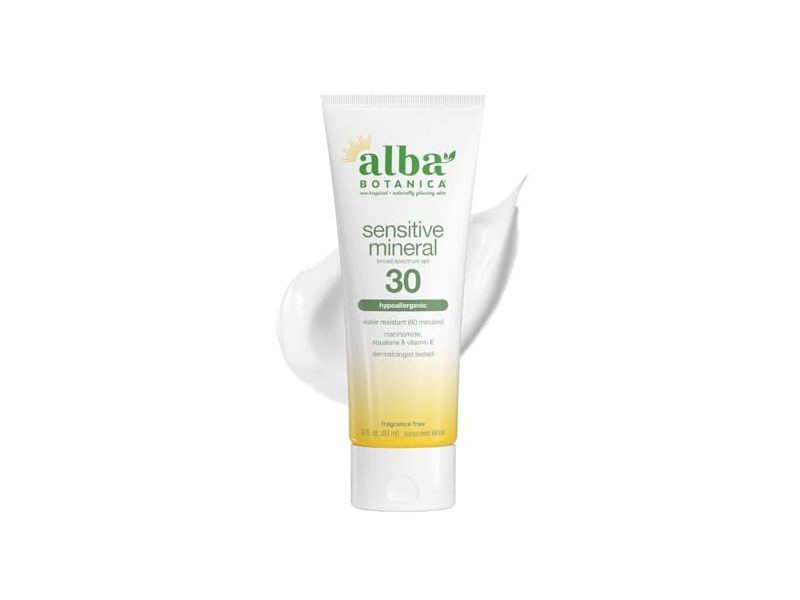 Alba Botanica Sensitive Mineral Sunscreen Lotion, Fragrance Free SPF 30, 3 oz/89 mL