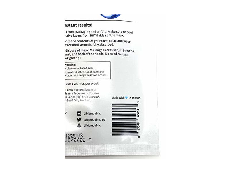 BioRepublic Deep Hydration Facial Sheet Mask, 0.91 fl oz/27 mL